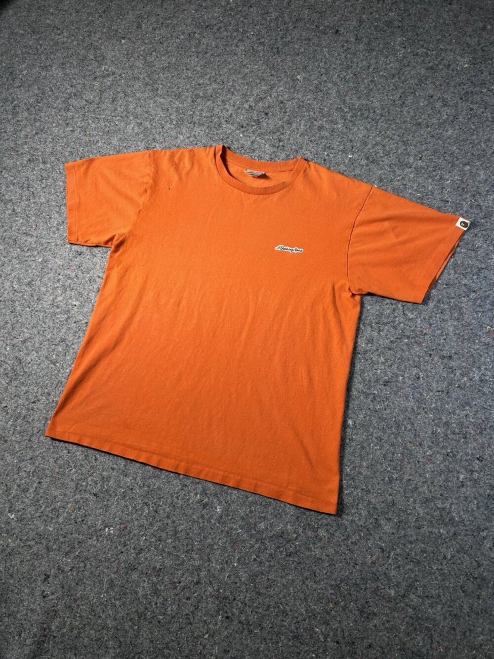 A Bathing Ape BAPE Script Logo Embroidered Tee Orange Size XL